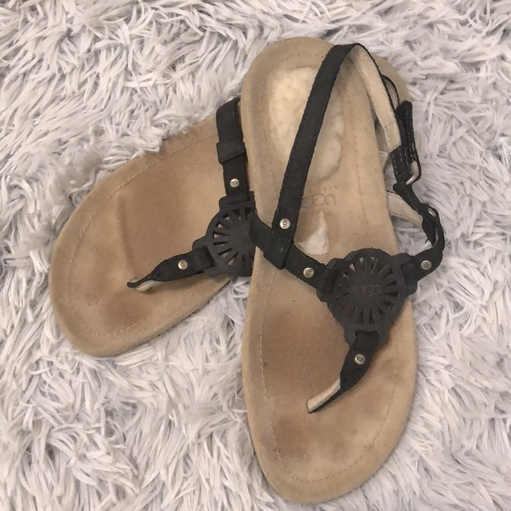 UGG Ayden Leather Sandals With Lamb Lining, Black